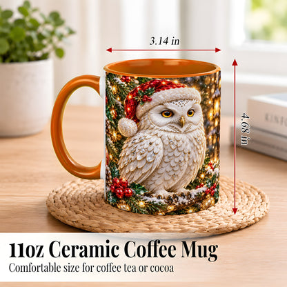 #pl[11oz|Orange] Christmas Snowy Owl Coffee Mug, Festive Owl Mug, Ceramic Cup