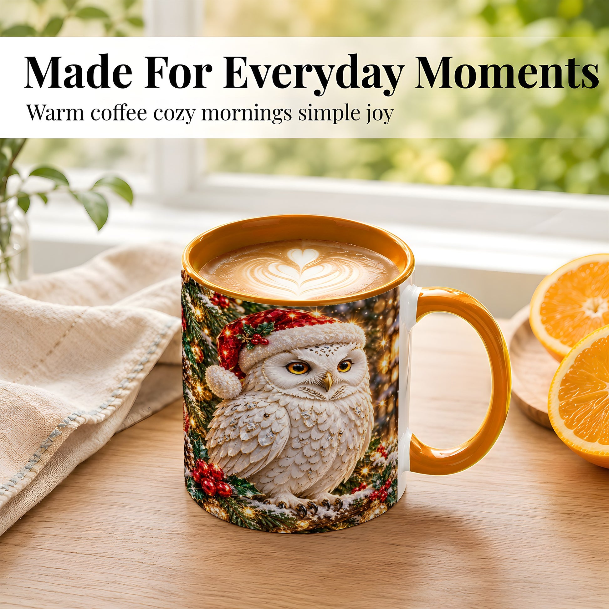 #pl[11oz|Orange] Christmas Snowy Owl Coffee Mug, Festive Owl Mug, Ceramic Cup