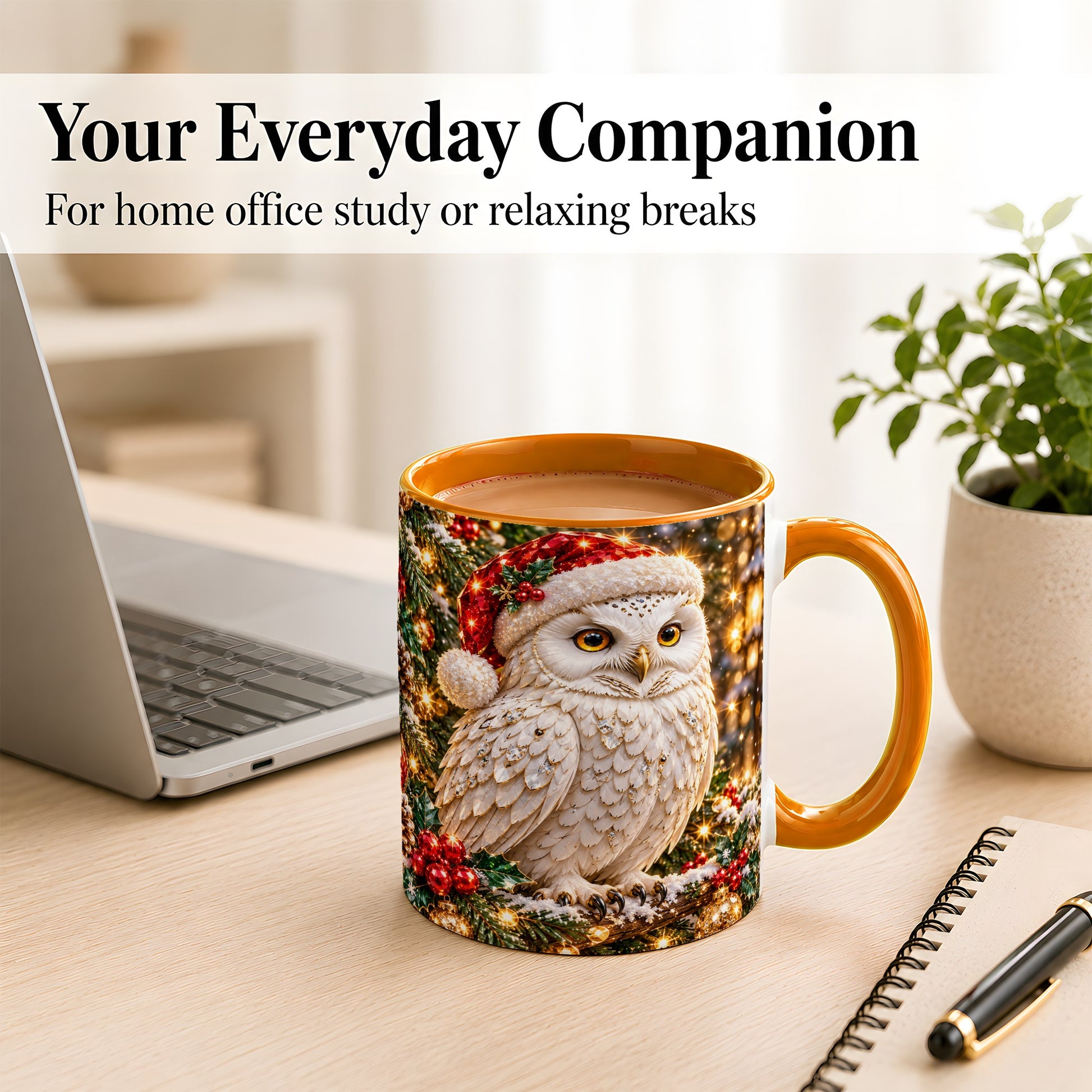 #pl[11oz|Orange] Christmas Snowy Owl Coffee Mug, Festive Owl Mug, Ceramic Cup