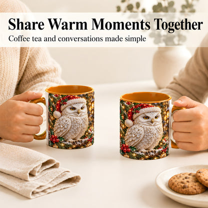 #pl[11oz|Orange] Christmas Snowy Owl Coffee Mug, Festive Owl Mug, Ceramic Cup