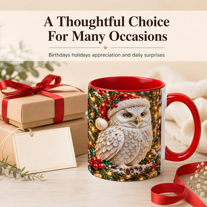 #pl[11oz|Red] Christmas Snowy Owl Coffee Mug, Festive Owl Mug, Ceramic Cup