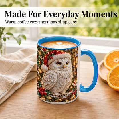 #pl[15oz|Blue] Christmas Snowy Owl Coffee Mug, Festive Owl Mug, Ceramic Cup