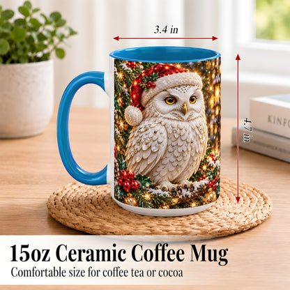 #pl[15oz|Blue] Christmas Snowy Owl Coffee Mug, Festive Owl Mug, Ceramic Cup