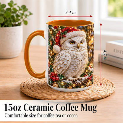 #pl[15oz|Orange] Christmas Snowy Owl Coffee Mug, Festive Owl Mug, Ceramic Cup