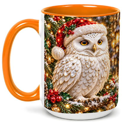 #pl[15oz|Orange] Christmas Snowy Owl Coffee Mug, Festive Owl Mug, Ceramic Cup