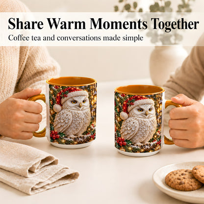 #pl[15oz|Orange] Christmas Snowy Owl Coffee Mug, Festive Owl Mug, Ceramic Cup