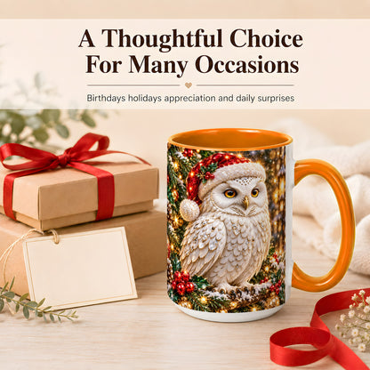 #pl[15oz|Orange] Christmas Snowy Owl Coffee Mug, Festive Owl Mug, Ceramic Cup
