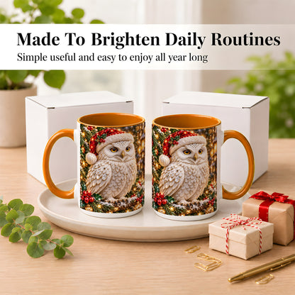 #pl[15oz|Orange] Christmas Snowy Owl Coffee Mug, Festive Owl Mug, Ceramic Cup