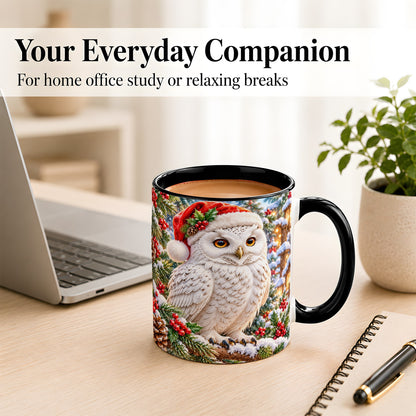 #pl[11oz|Black] Snowy Village Owl Coffee Mug, Christmas Owl Mug, Ceramic Cup