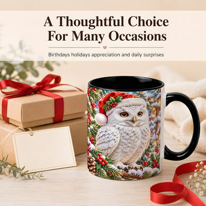 #pl[11oz|Black] Snowy Village Owl Coffee Mug, Christmas Owl Mug, Ceramic Cup