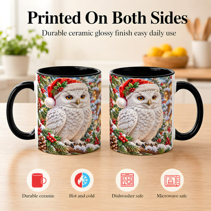 #pl[11oz|Black] Snowy Village Owl Coffee Mug, Christmas Owl Mug, Ceramic Cup