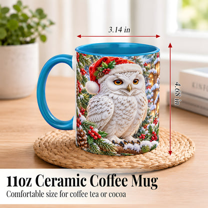 #pl[11oz|Blue] Snowy Village Owl Coffee Mug, Christmas Owl Mug, Ceramic Cup