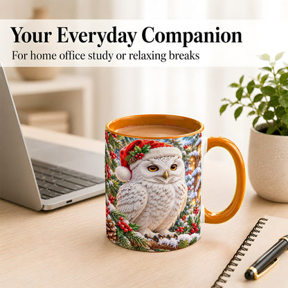 #pl[11oz|Orange] Snowy Village Owl Coffee Mug, Christmas Owl Mug, Ceramic Cup