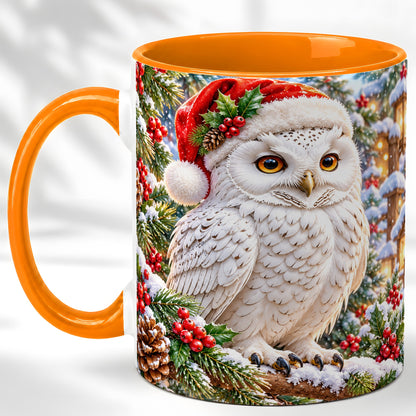 #pl[11oz|Orange] Snowy Village Owl Coffee Mug, Christmas Owl Mug, Ceramic Cup