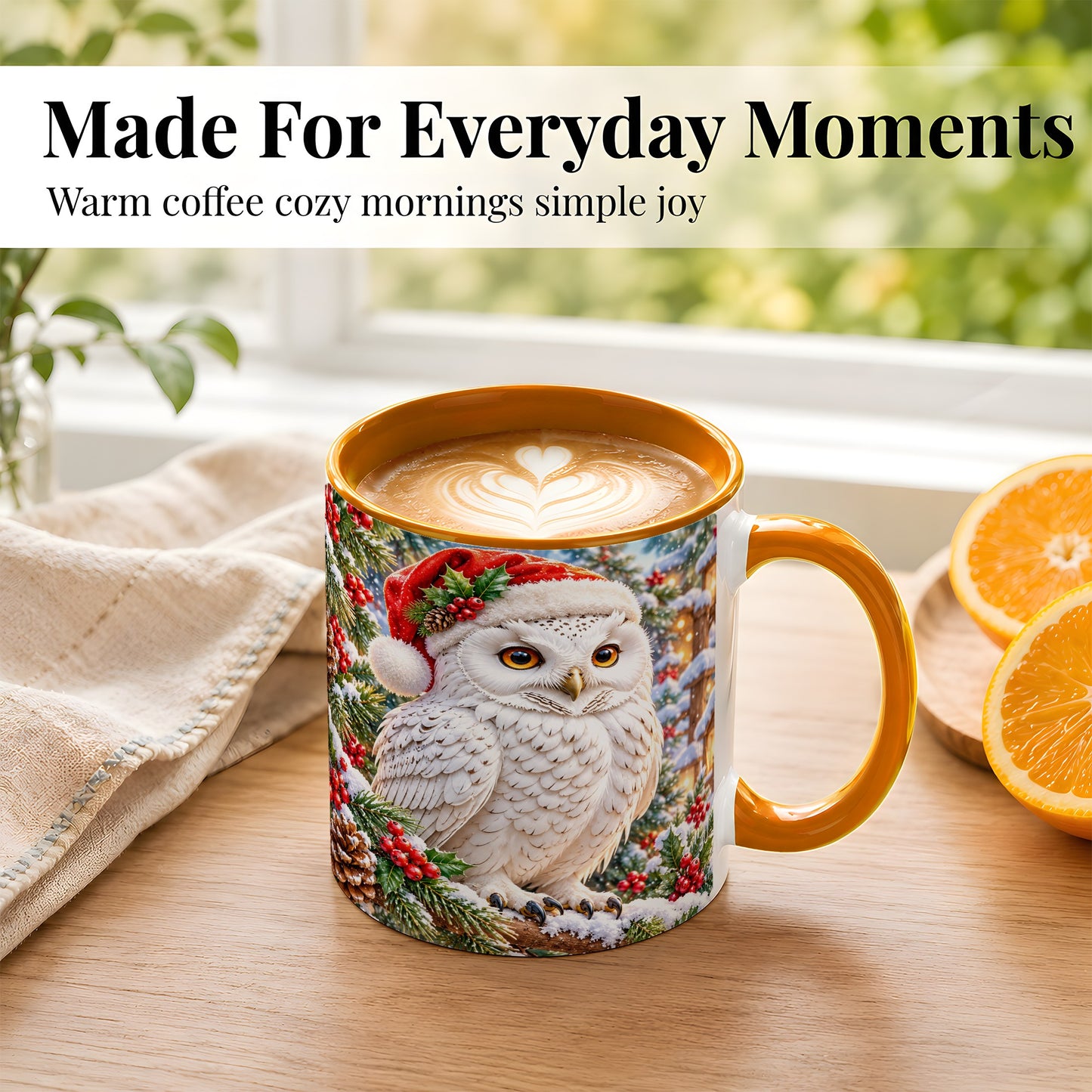 #pl[11oz|Orange] Snowy Village Owl Coffee Mug, Christmas Owl Mug, Ceramic Cup