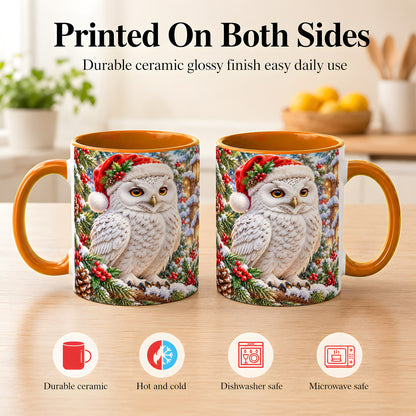#pl[11oz|Orange] Snowy Village Owl Coffee Mug, Christmas Owl Mug, Ceramic Cup