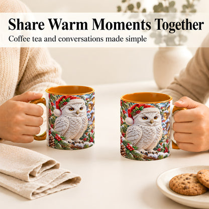 #pl[11oz|Orange] Snowy Village Owl Coffee Mug, Christmas Owl Mug, Ceramic Cup