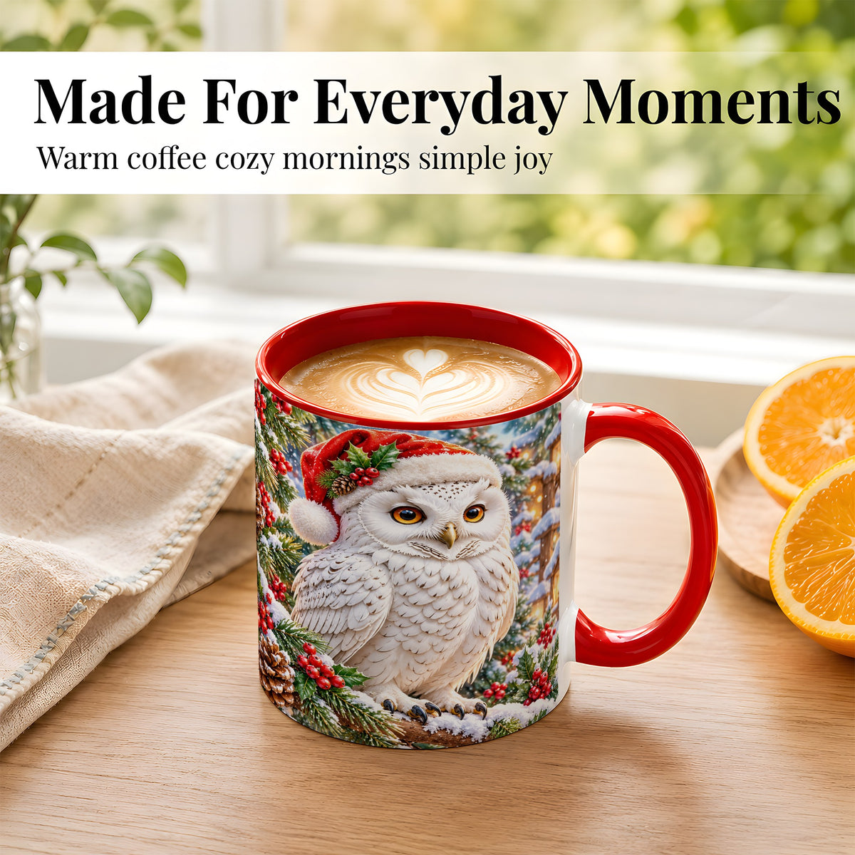 #pl[11oz|Red] Snowy Village Owl Coffee Mug, Christmas Owl Mug, Ceramic Cup