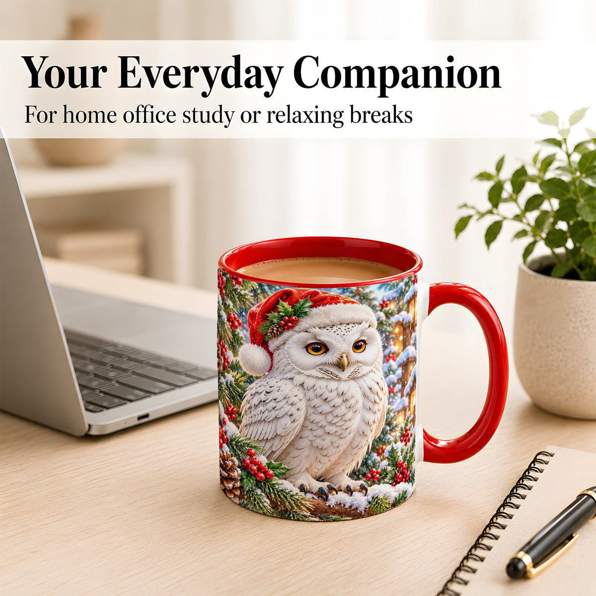 #pl[11oz|Red] Snowy Village Owl Coffee Mug, Christmas Owl Mug, Ceramic Cup