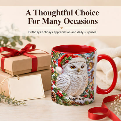 #pl[11oz|Red] Snowy Village Owl Coffee Mug, Christmas Owl Mug, Ceramic Cup