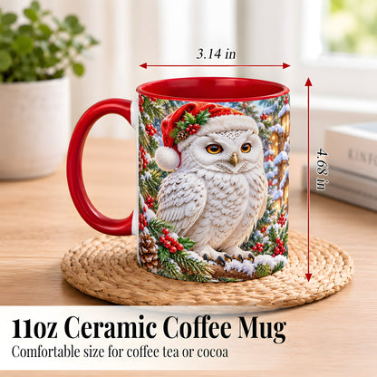 #pl[11oz|Red] Snowy Village Owl Coffee Mug, Christmas Owl Mug, Ceramic Cup