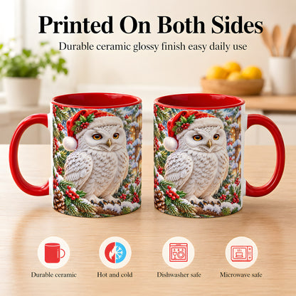 #pl[11oz|Red] Snowy Village Owl Coffee Mug, Christmas Owl Mug, Ceramic Cup