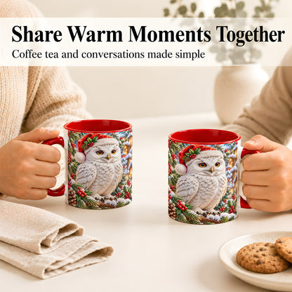 #pl[11oz|Red] Snowy Village Owl Coffee Mug, Christmas Owl Mug, Ceramic Cup