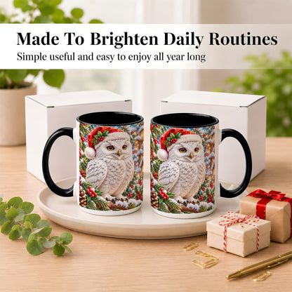 #pl[15oz|Black] Snowy Village Owl Coffee Mug, Christmas Owl Mug, Ceramic Cup