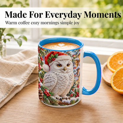 #pl[15oz|Blue] Snowy Village Owl Coffee Mug, Christmas Owl Mug, Ceramic Cup