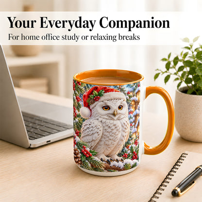 #pl[15oz|Orange] Snowy Village Owl Coffee Mug, Christmas Owl Mug, Ceramic Cup