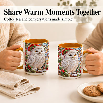 #pl[15oz|Orange] Snowy Village Owl Coffee Mug, Christmas Owl Mug, Ceramic Cup