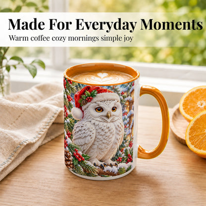 #pl[15oz|Orange] Snowy Village Owl Coffee Mug, Christmas Owl Mug, Ceramic Cup