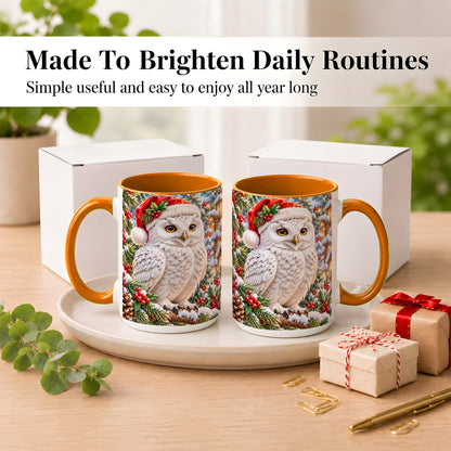 #pl[15oz|Orange] Snowy Village Owl Coffee Mug, Christmas Owl Mug, Ceramic Cup
