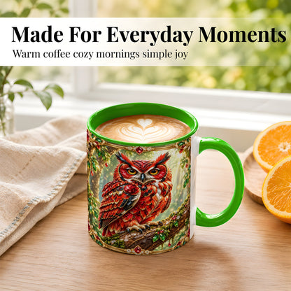 #pl[11oz|Green] Red Gem Owl Coffee Mug, Gemstone Style Owl Mug, Ceramic Cup