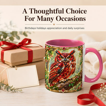 #pl[11oz|Pink] Red Gem Owl Coffee Mug, Gemstone Style Owl Mug, Ceramic Cup
