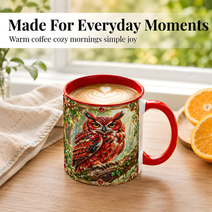 #pl[11oz|Red] Red Gem Owl Coffee Mug, Gemstone Style Owl Mug, Ceramic Cup