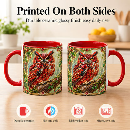 #pl[11oz|Red] Red Gem Owl Coffee Mug, Gemstone Style Owl Mug, Ceramic Cup