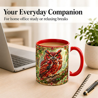 #pl[11oz|Red] Red Gem Owl Coffee Mug, Gemstone Style Owl Mug, Ceramic Cup