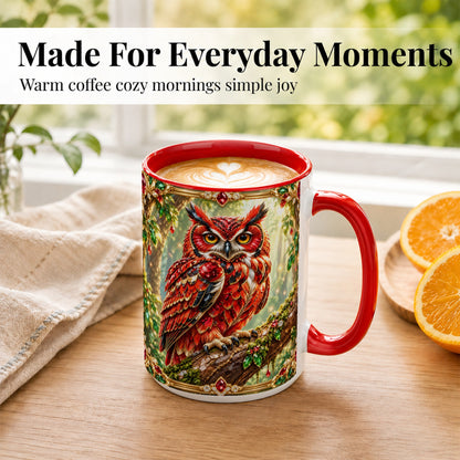 #pl[15oz|Red] Red Gem Owl Coffee Mug, Gemstone Style Owl Mug, Ceramic Cup