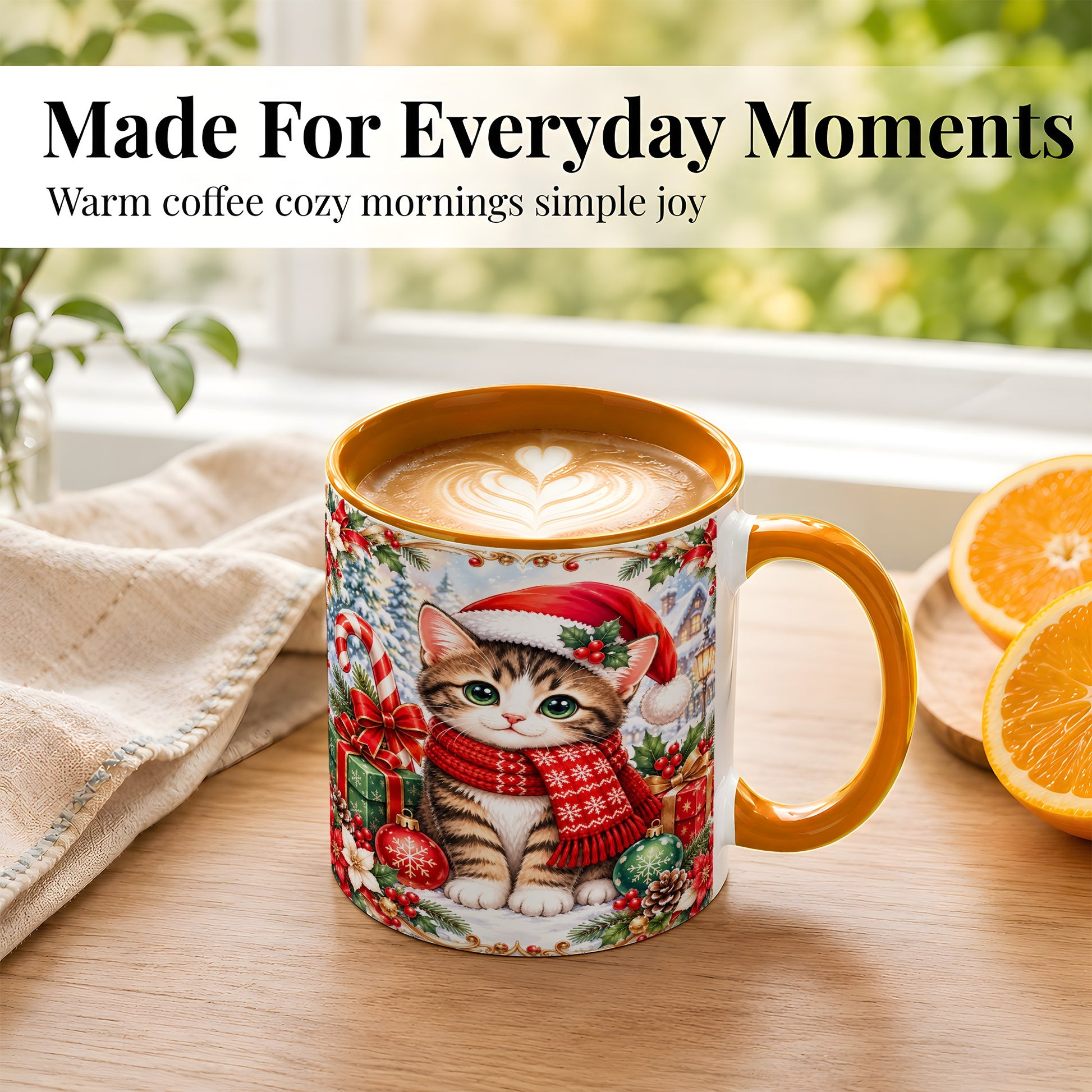 #pl[11oz|Orange] Christmas Kitten Coffee Mug, Holiday Cat Mug, Ceramic Cup