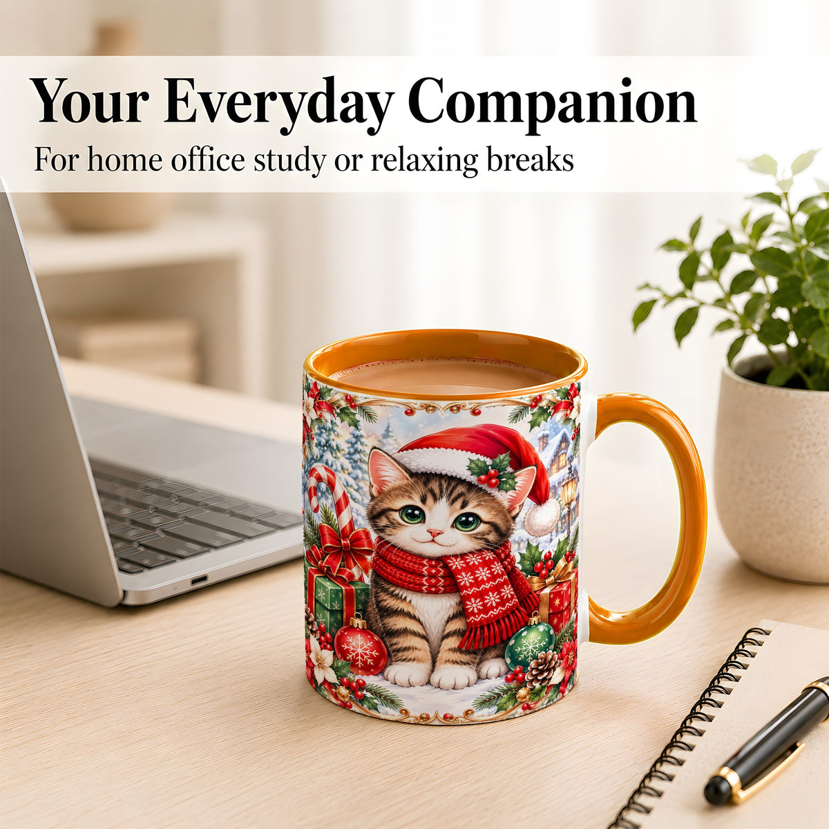 #pl[11oz|Orange] Christmas Kitten Coffee Mug, Holiday Cat Mug, Ceramic Cup