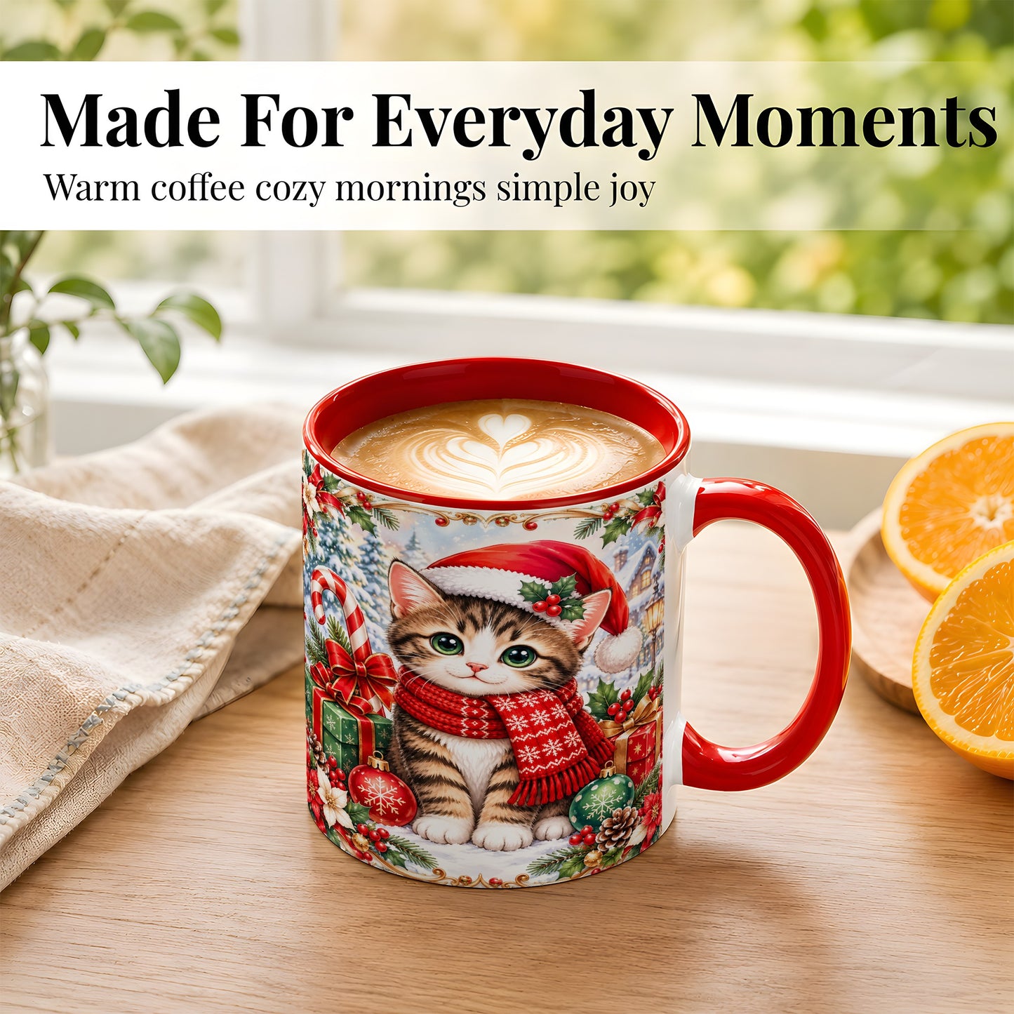 #pl[11oz|Red] Christmas Kitten Coffee Mug, Holiday Cat Mug, Ceramic Cup