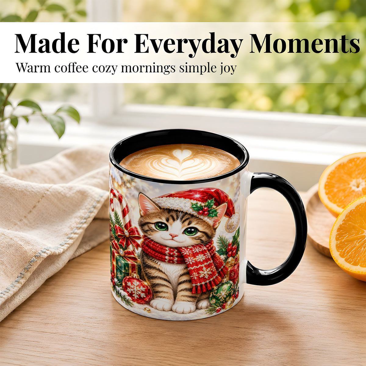 #pl[11oz|Black] Sparkling Christmas Kitten Coffee Mug, Holiday Cat Mug, Ceramic Cup