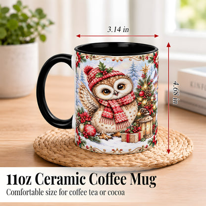 #pl[11oz|Black] Christmas Owl Coffee Mug, Winter Owl Mug, Ceramic Cup