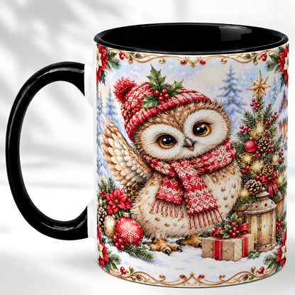 #pl[11oz|Black] Christmas Owl Coffee Mug, Winter Owl Mug, Ceramic Cup