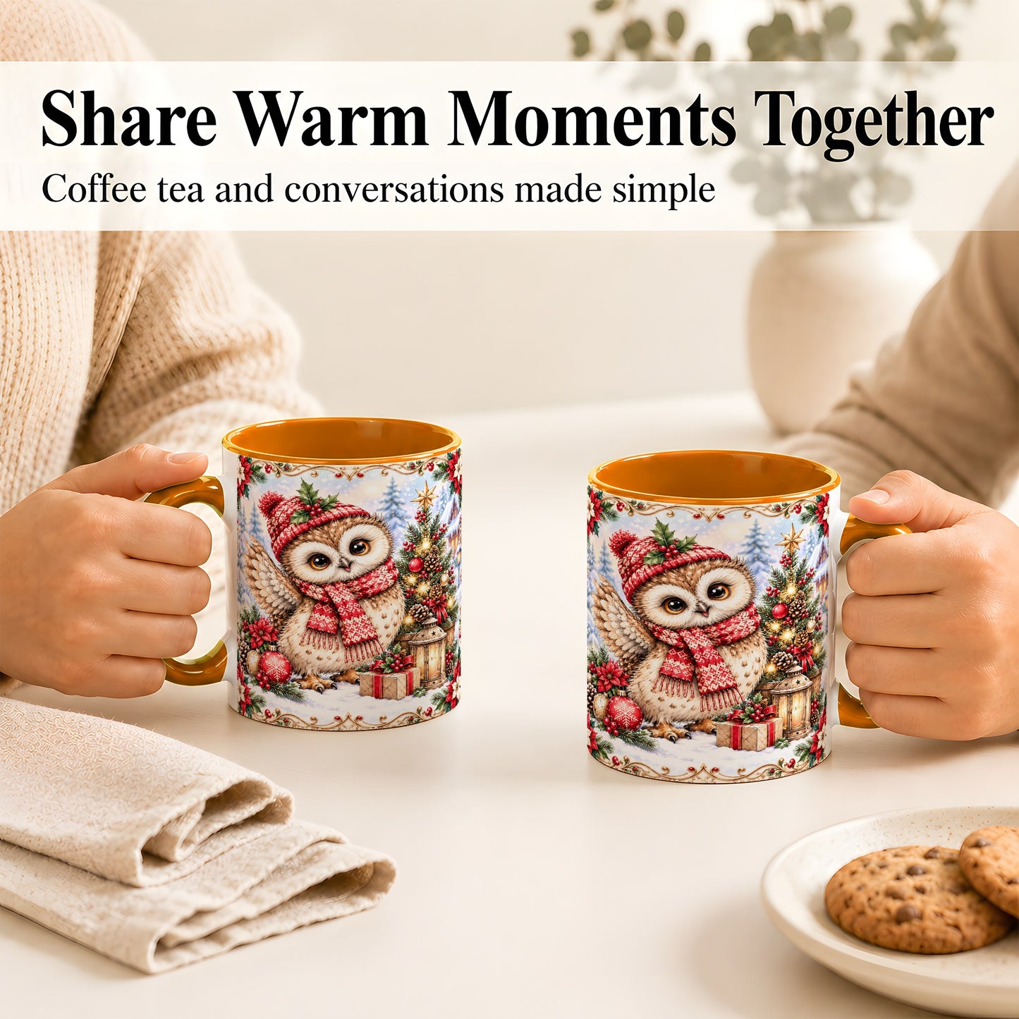 #pl[11oz|Orange] Christmas Owl Coffee Mug, Winter Owl Mug, Ceramic Cup