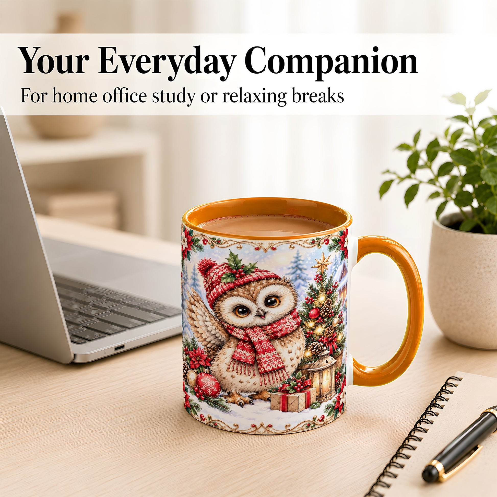 #pl[11oz|Orange] Christmas Owl Coffee Mug, Winter Owl Mug, Ceramic Cup