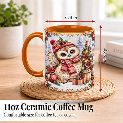 #pl[11oz|Orange] Christmas Owl Coffee Mug, Winter Owl Mug, Ceramic Cup