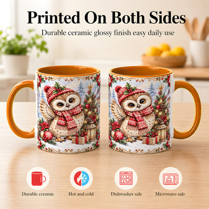 #pl[11oz|Orange] Christmas Owl Coffee Mug, Winter Owl Mug, Ceramic Cup