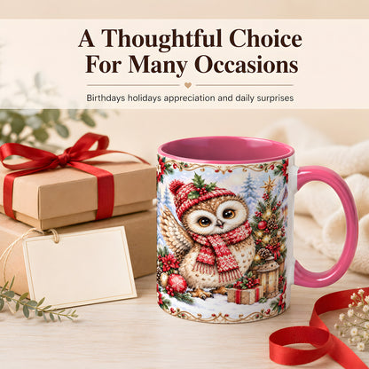 #pl[11oz|Pink] Christmas Owl Coffee Mug, Winter Owl Mug, Ceramic Cup